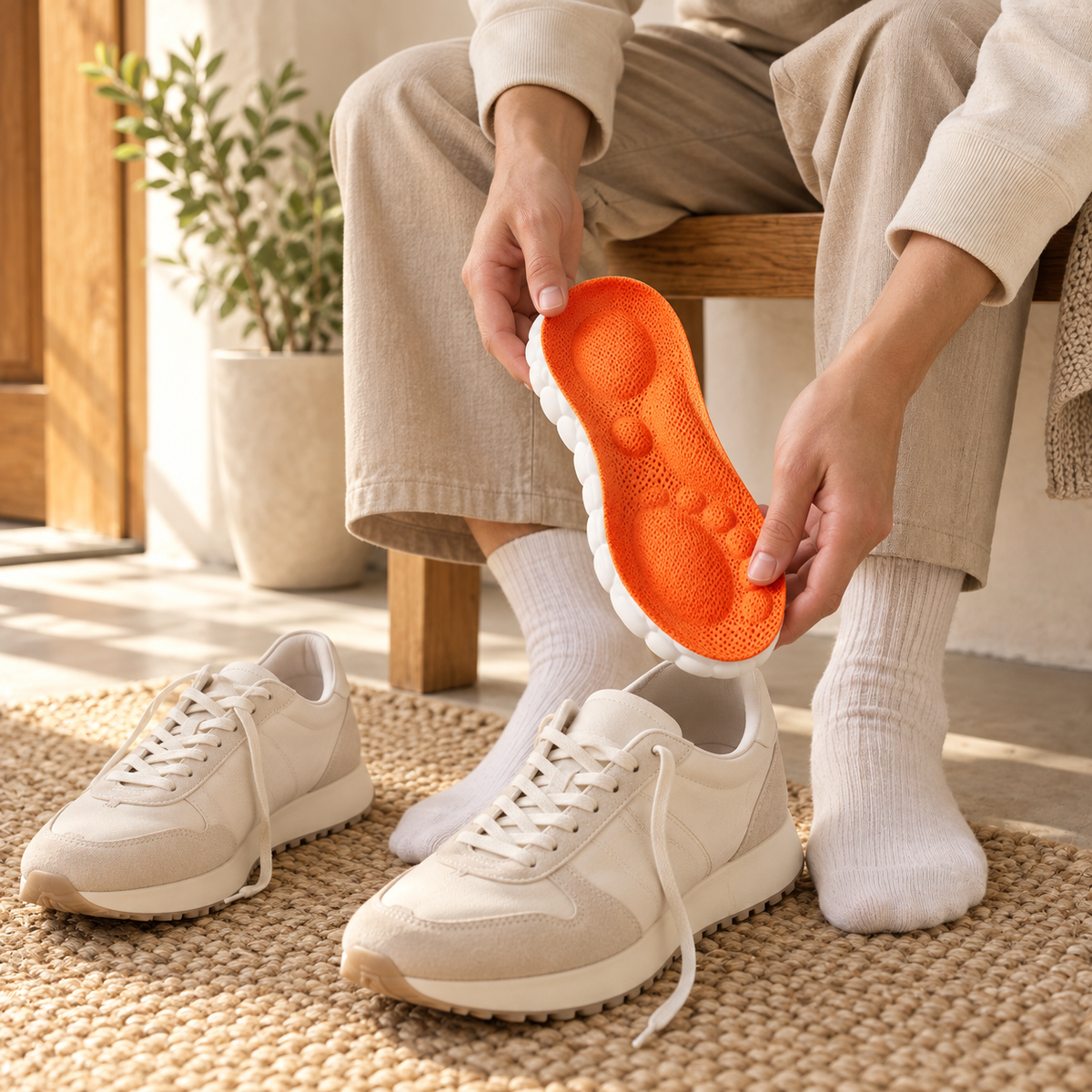 Preparing an orange insole for an everyday trainer