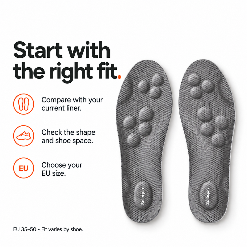 Solequo fit with raised fabric-covered cushioning and white heel logo