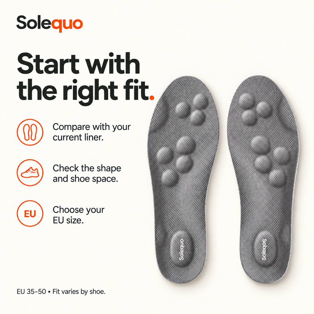Solequo fit with raised fabric-covered cushioning and white heel logo